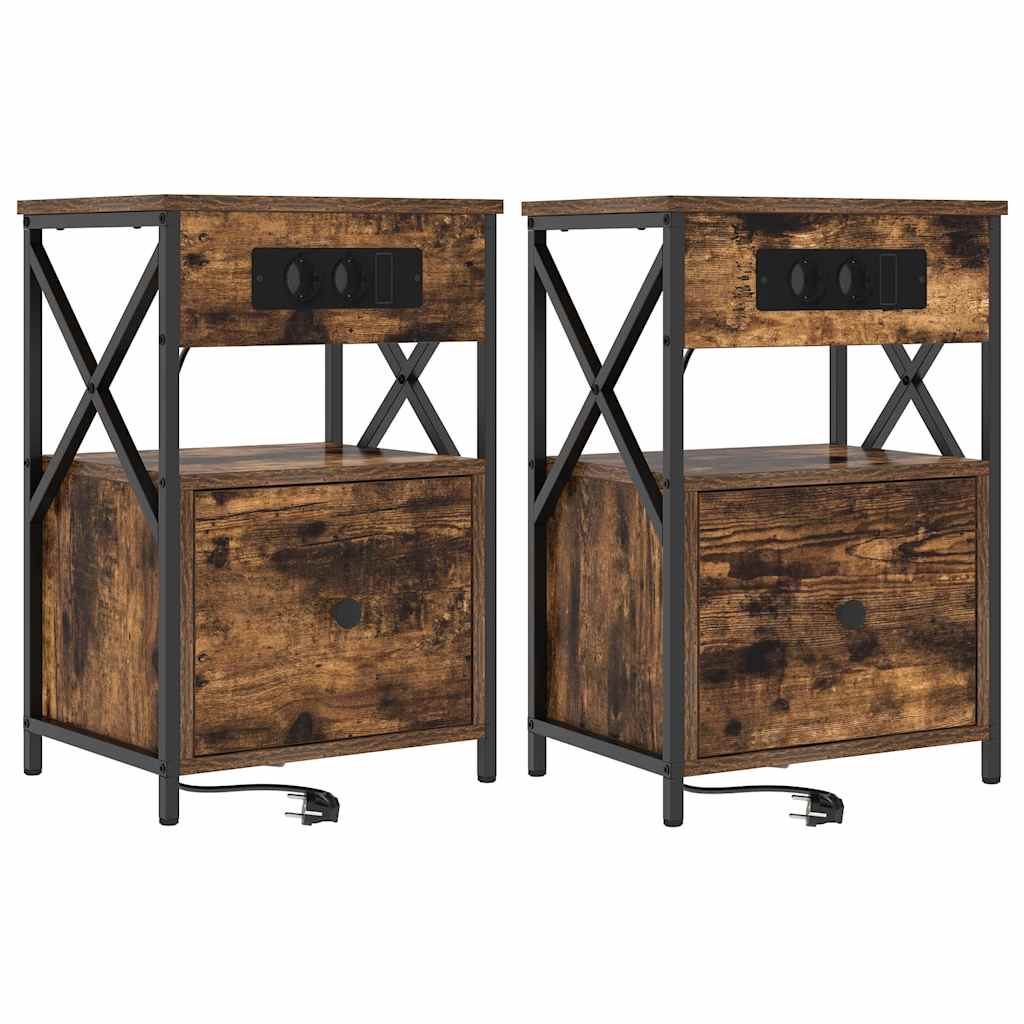 Cabinet de chevet avec tiroir 2 pcs Chêne fumé 40 x 31 x 60 cm