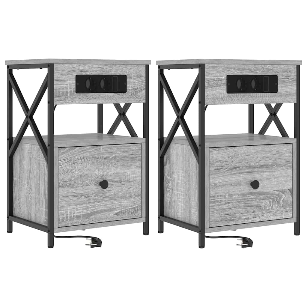 Cabinet de chevet avec tiroir 2 pcs Sonoma gris 40 x 31 x 60 cm