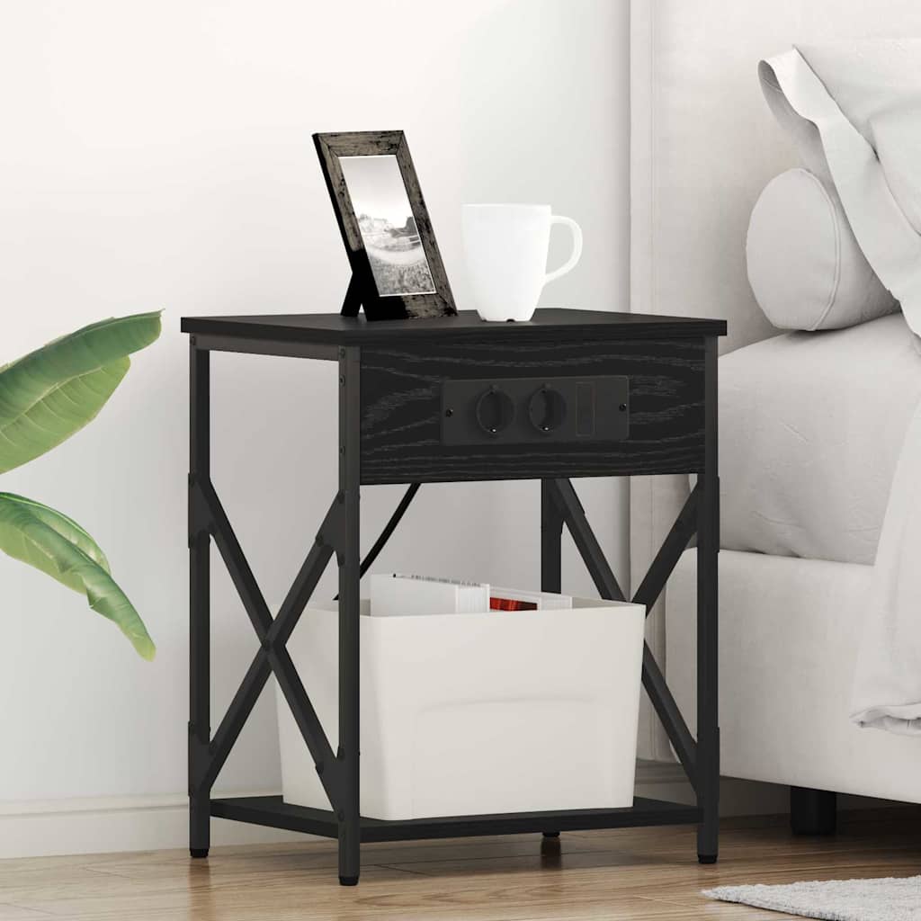 Table de nuit avec station de chargement 2 pcs Chêne noir