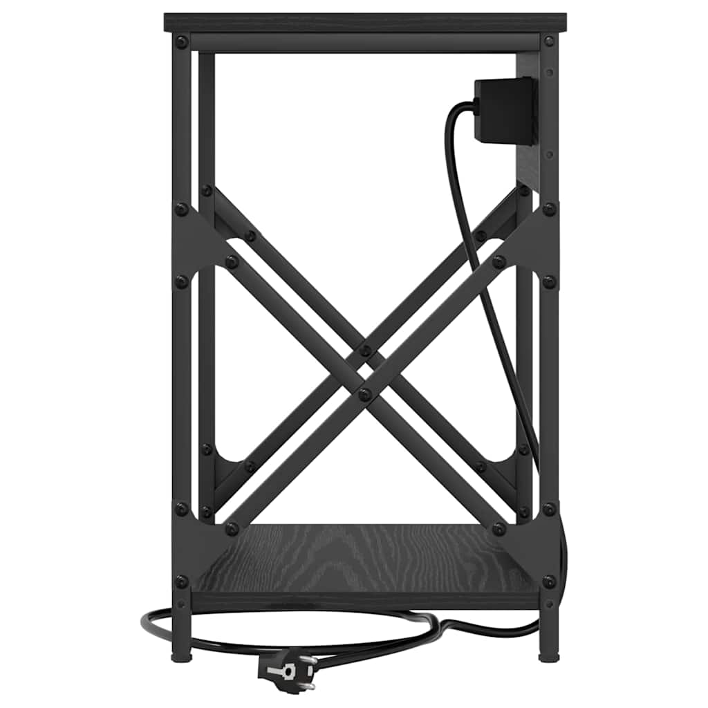 Table de nuit avec station de chargement 2 pcs Chêne noir