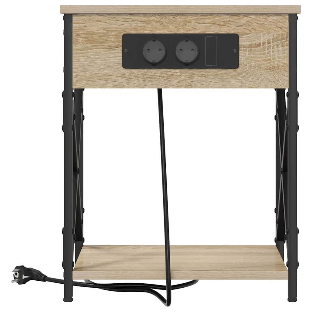 Table de nuit avec station de chargement 2 pcs Chêne sonoma