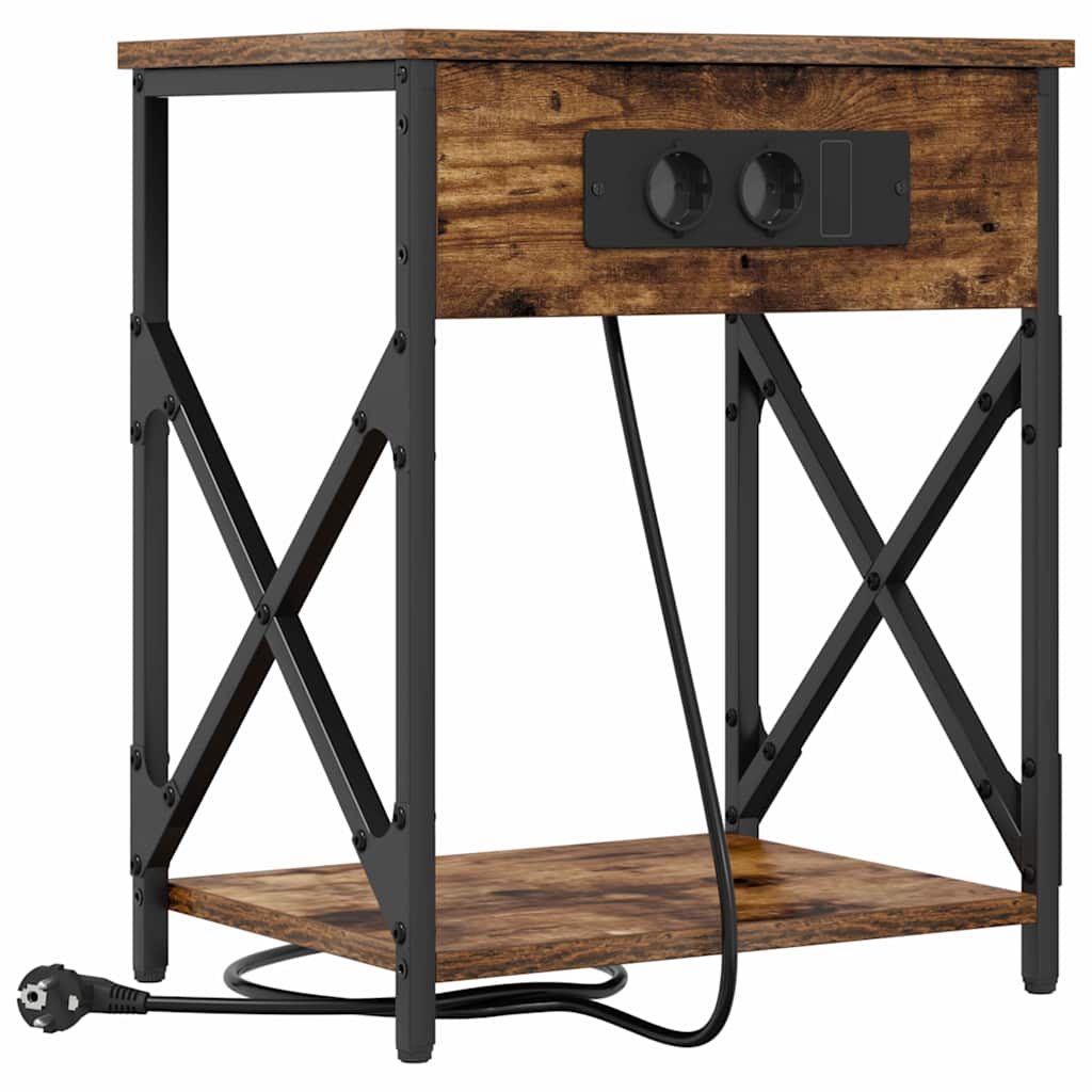 Table de nuit avec station de chargement 2 pcs Chêne fumé