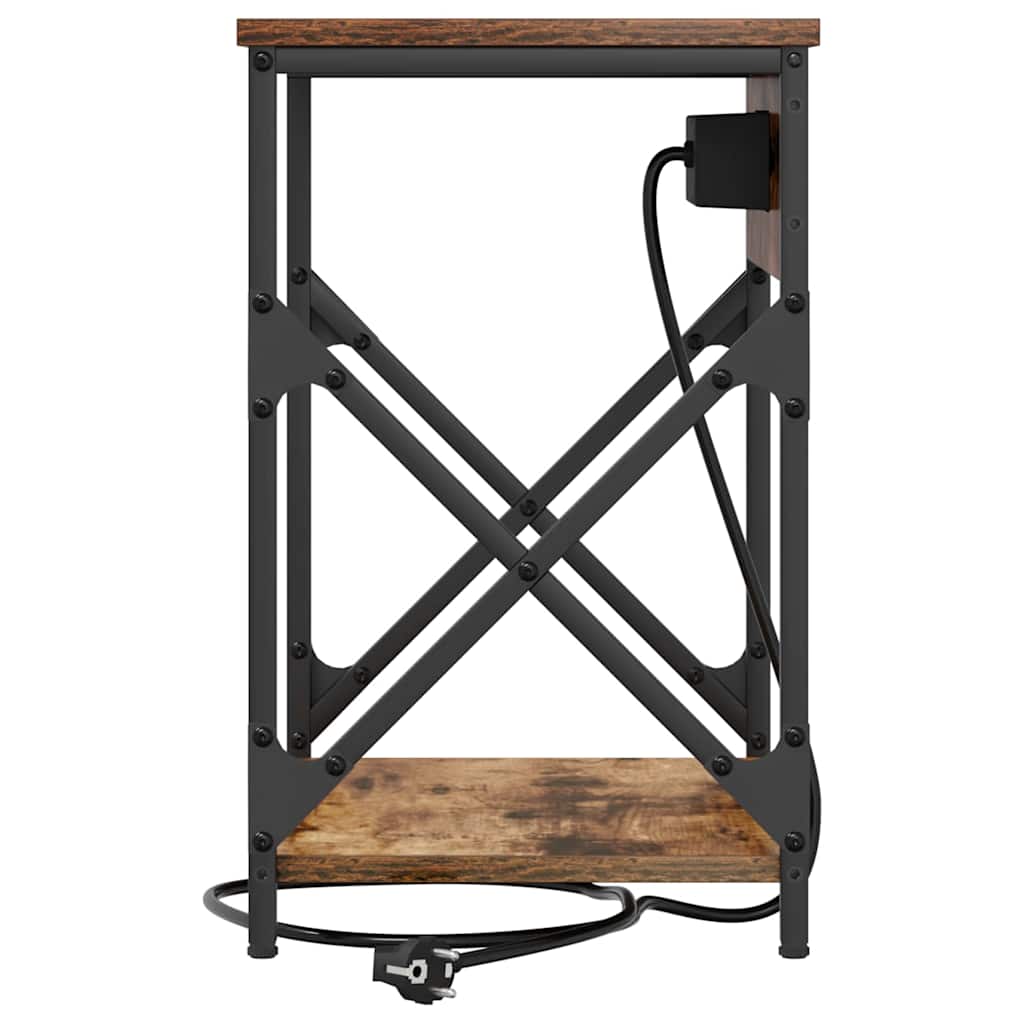 Table de nuit avec station de chargement 2 pcs Chêne fumé