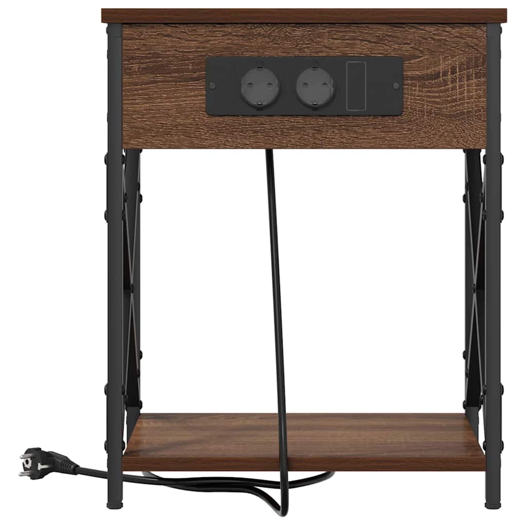 Table de nuit avec station de chargement 2 pcs Chêne marron