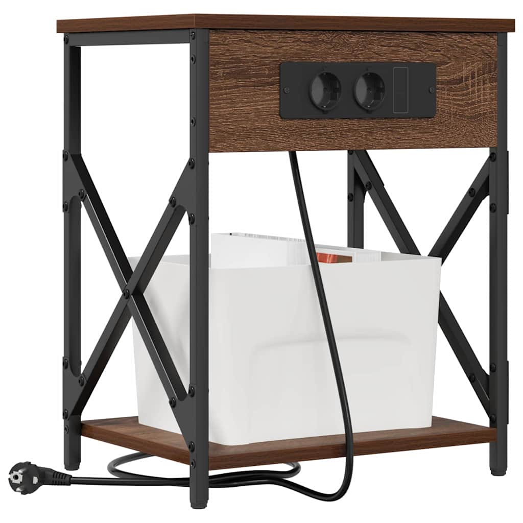 Table de nuit avec station de chargement 2 pcs Chêne marron