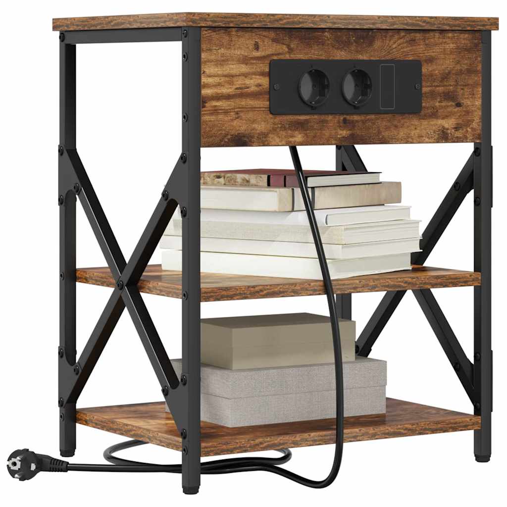 Table de nuit avec station de chargement Chêne fumé