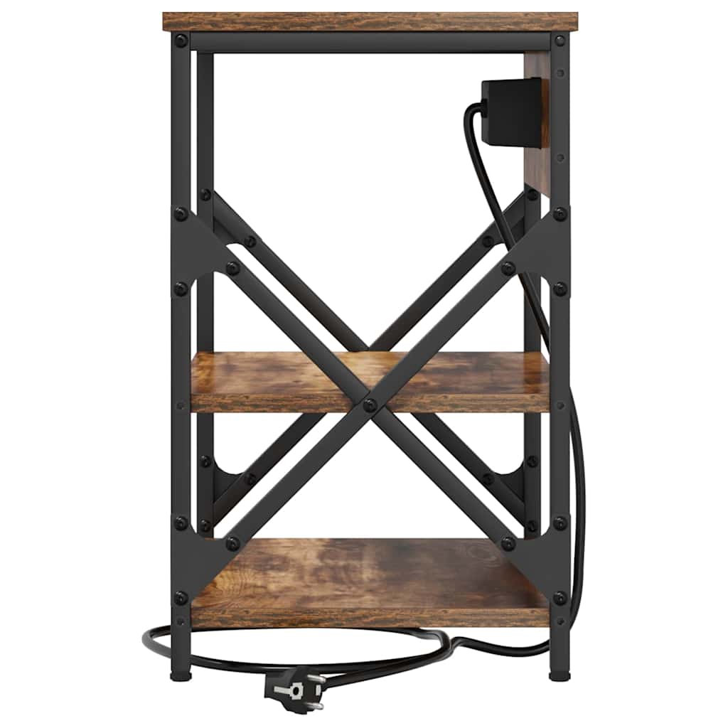 Table de nuit avec station de chargement Chêne fumé