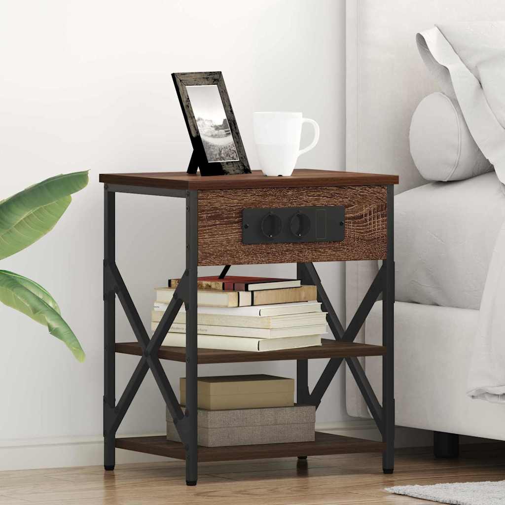 Table de nuit avec station de chargement Chêne marron