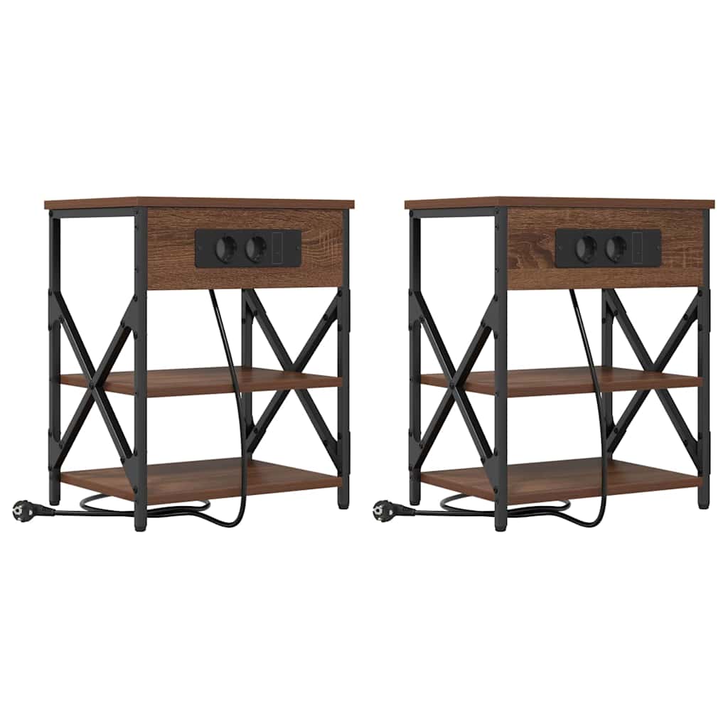 Table de nuit avec station de chargement Chêne marron