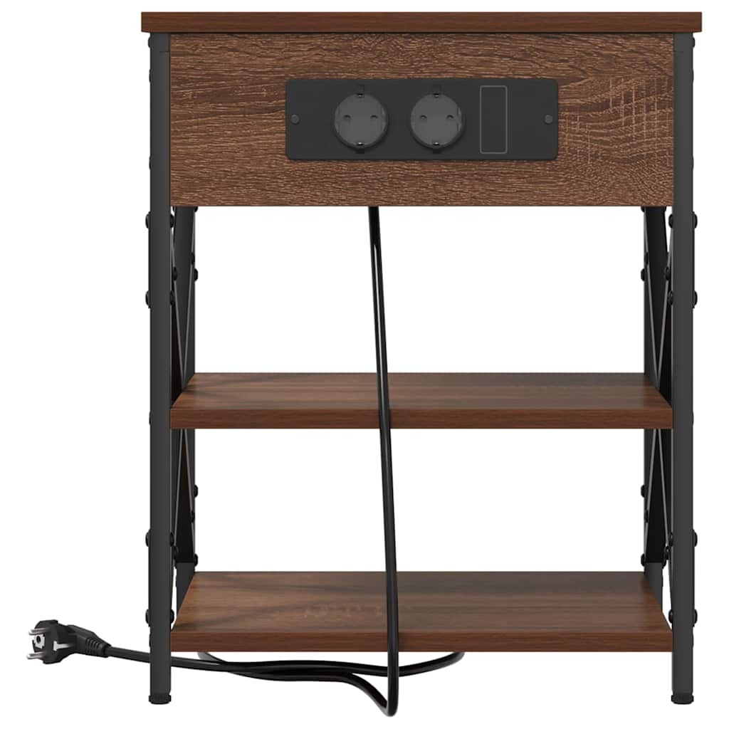 Table de nuit avec station de chargement Chêne marron