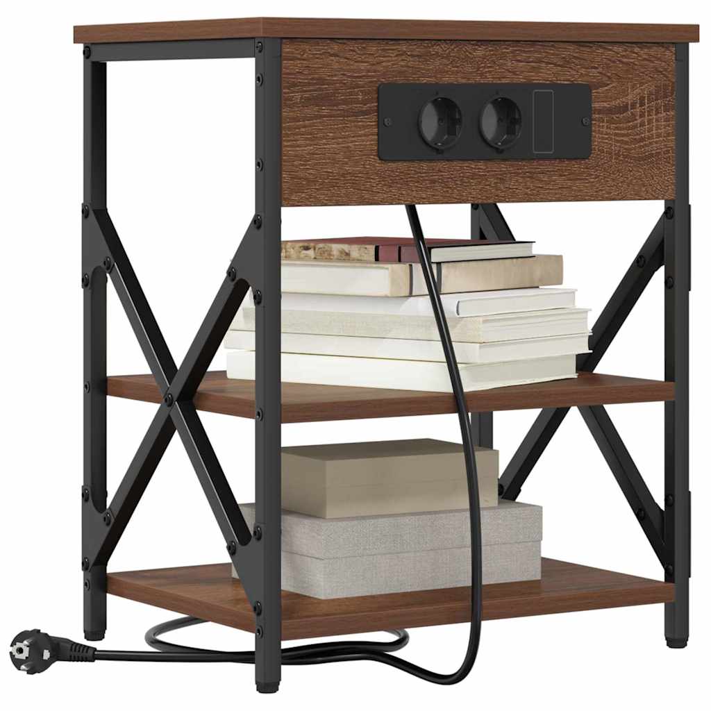 Table de nuit avec station de chargement Chêne marron