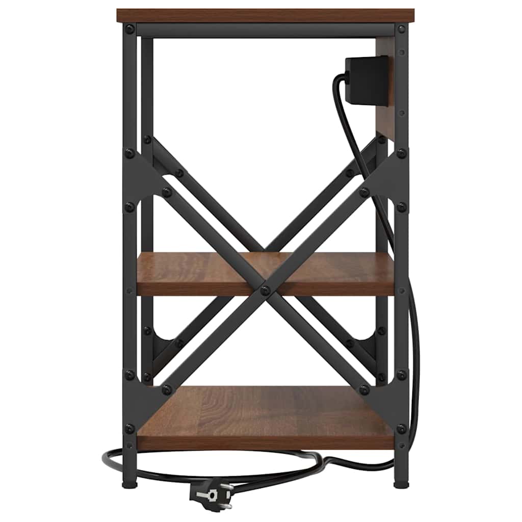 Table de nuit avec station de chargement Chêne marron