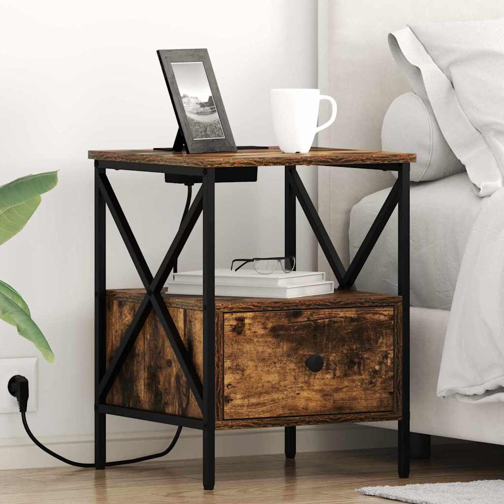 Cabinet de chevet avec tiroir Chêne fumé 41.5 x 40.5 x 55 cm - XIOS