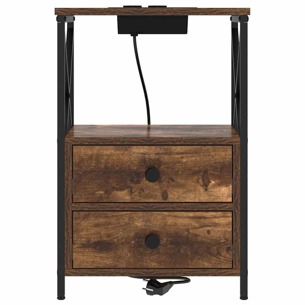 Table de nuit avec station de chargement avec tiroir Chêne fumé - XIOS
