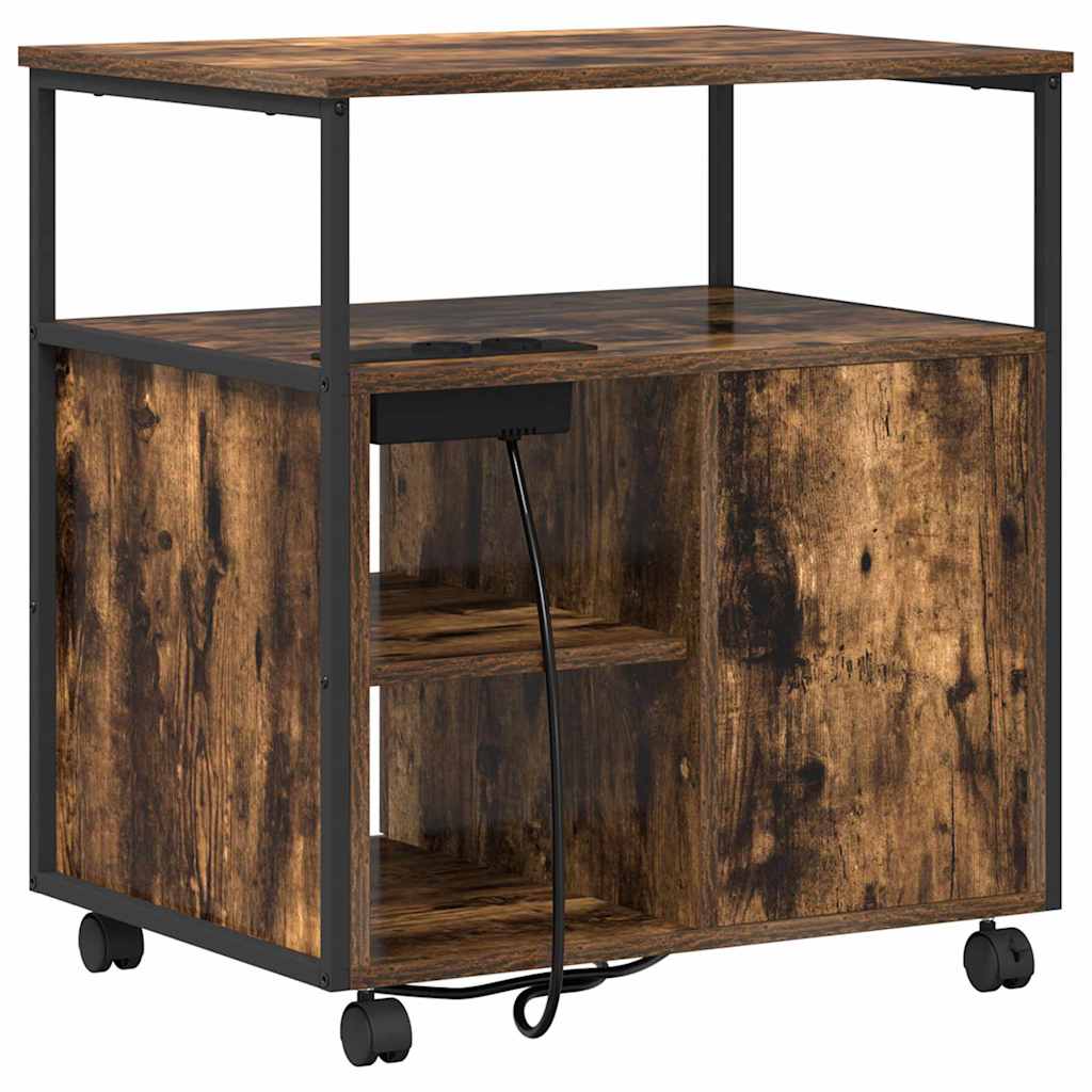 Gabarit de bureau avec station de recharge avec roue Chêne fumé - XIOS