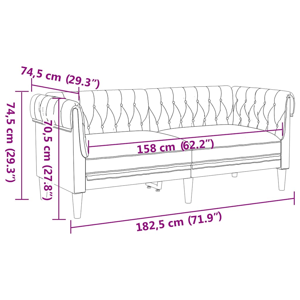 Canapé Chesterfield Gris foncé 182.5 x 74.5 x 74.5 cm tissu - XIOS