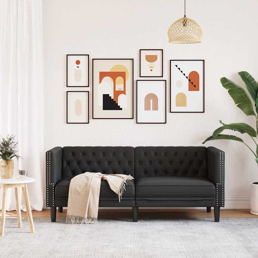 Canapé Chesterfield Argyle Noir 174 x 74.5 x 70.5 cm Faux cuir - XIOS
