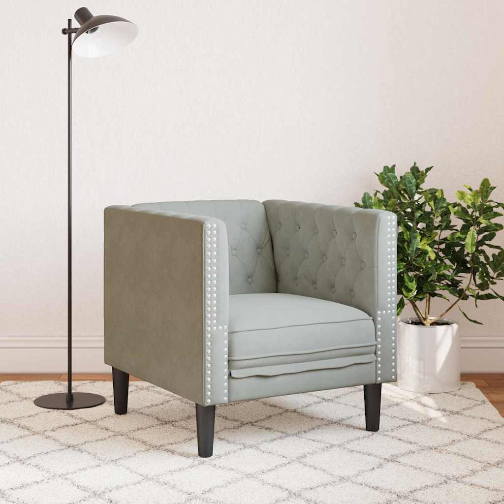 Fauteuil Chesterfield Gris clair 71 x 74.5 x 70.5 cm Velours - XIOS