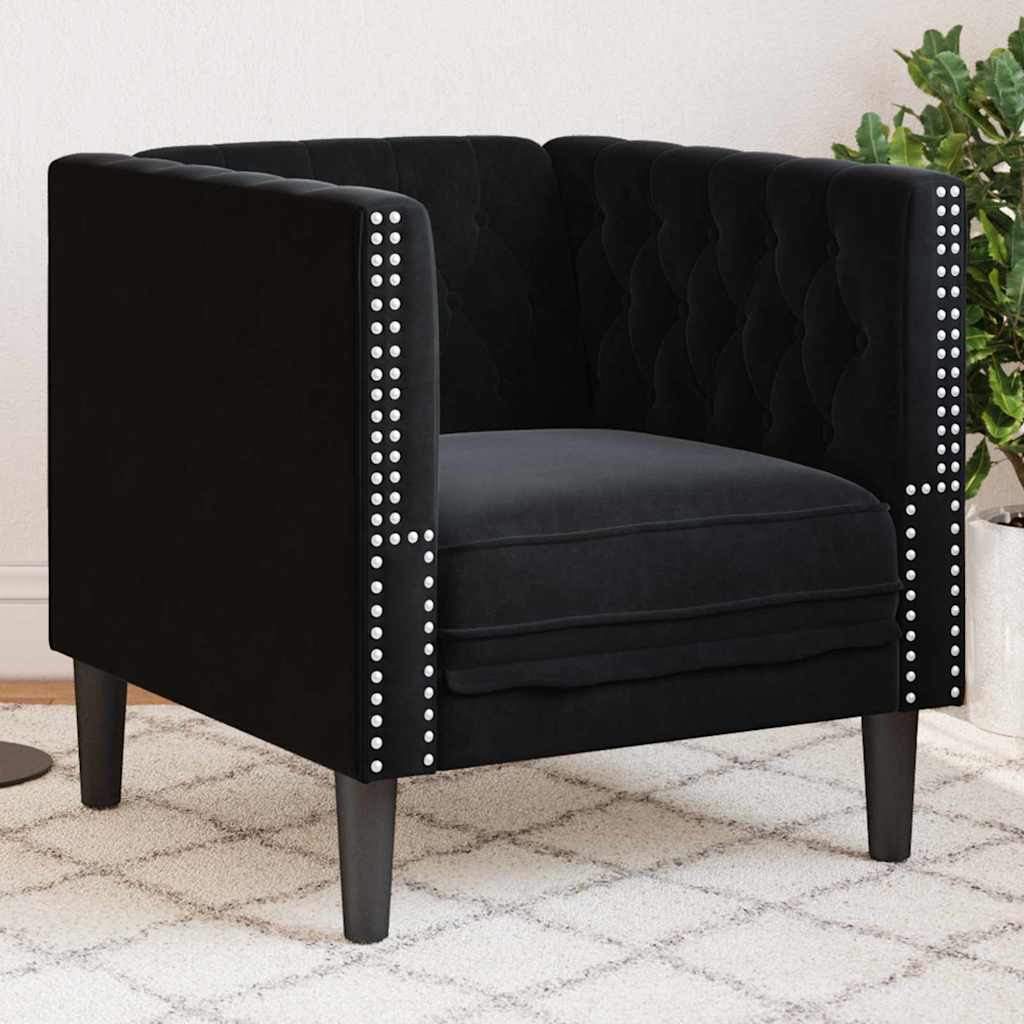 Fauteuil Chesterfield Autre Noir 71 x 74.5 x 70.5 cm Velours - XIOS