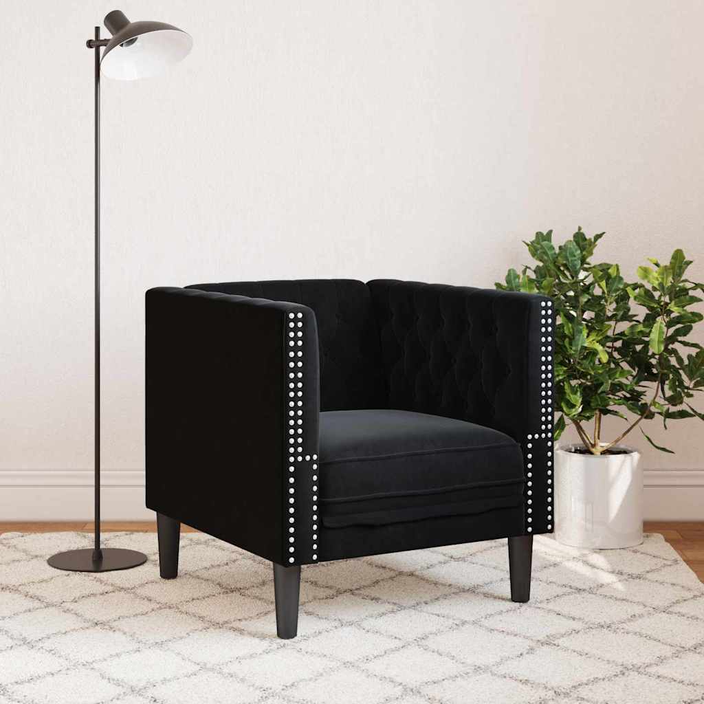 Fauteuil Chesterfield Autre Noir 71 x 74.5 x 70.5 cm Velours - XIOS
