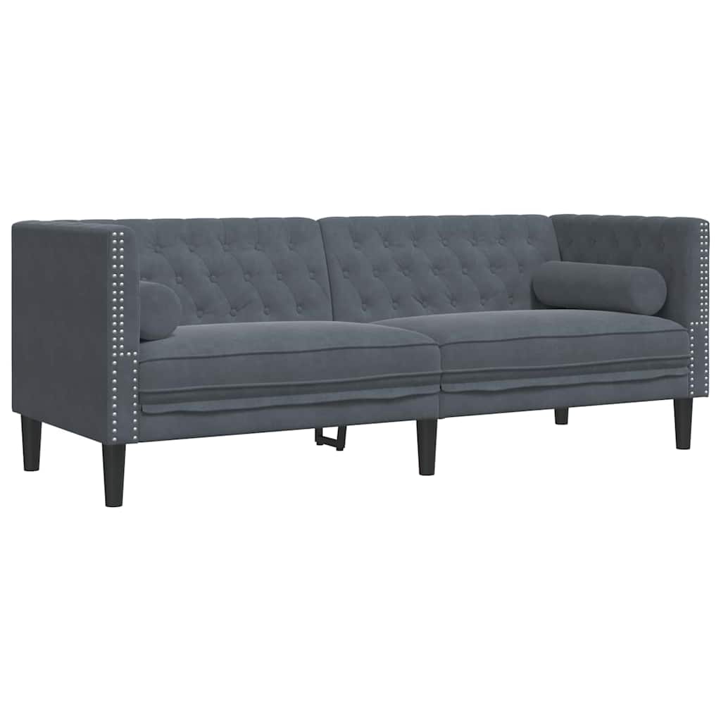 Canapé Chesterfield Gris foncé 194 x 74.5 x 70.5 cm Velours - XIOS
