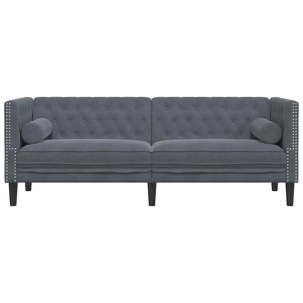 Canapé Chesterfield Gris foncé 194 x 74.5 x 70.5 cm Velours - XIOS