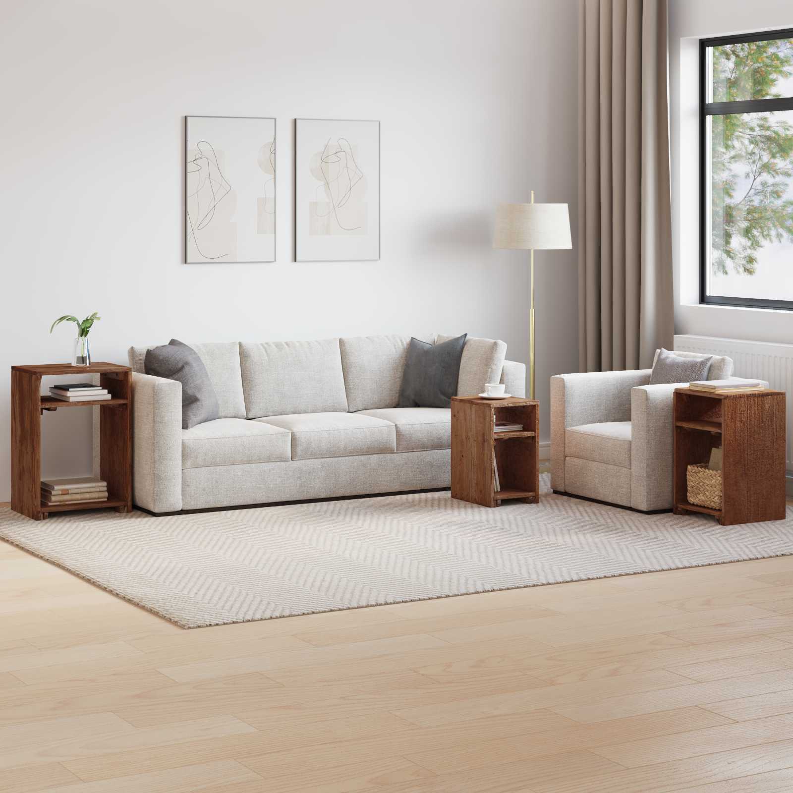 Table d'Accent 3 pcs Marron Bois de Mahogany Massif - XIOS
