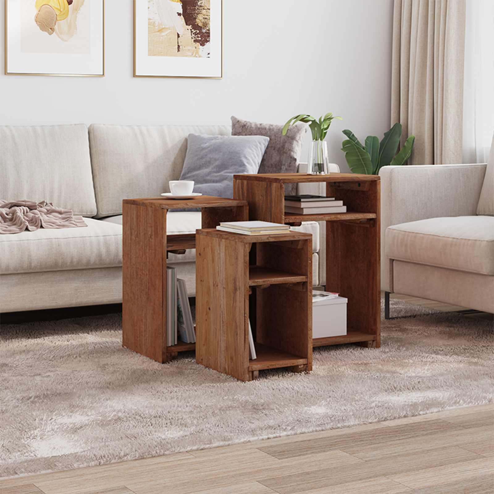 Table d'Accent 3 pcs Marron Bois de Mahogany Massif - XIOS