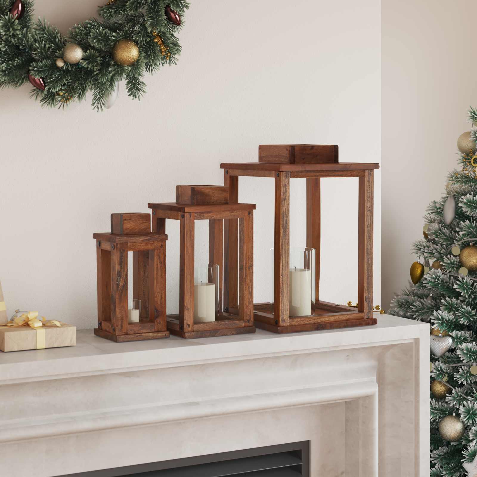 Lanterne 3 pcs Naturel Bois d'Acajou - XIOS