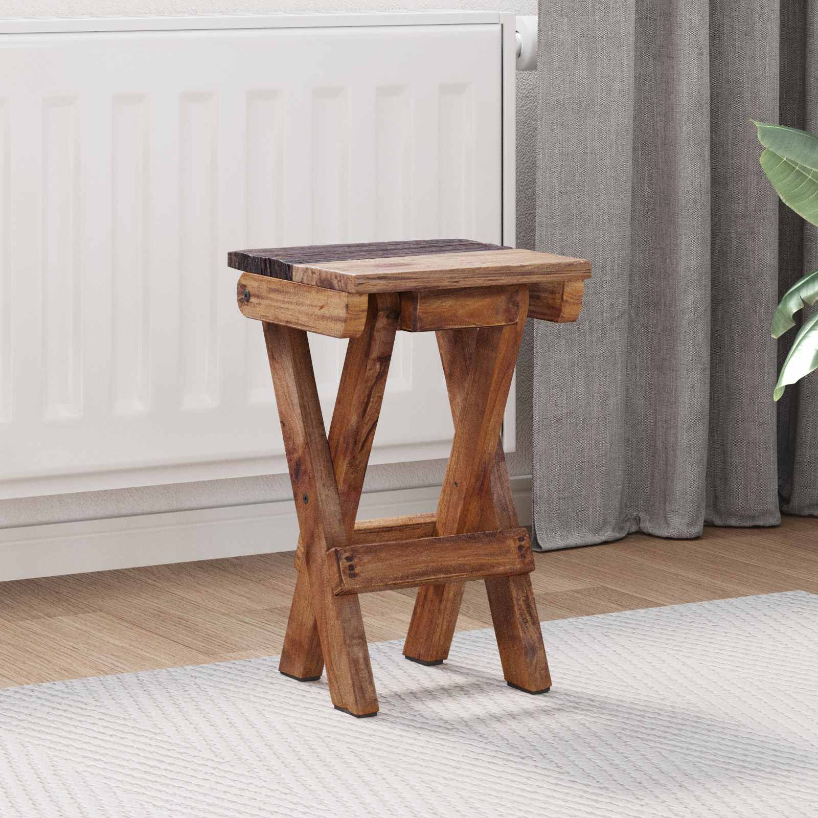 Tabouret Naturel 30 x 30 x 48 cm Bois massif de récupération - XIOS