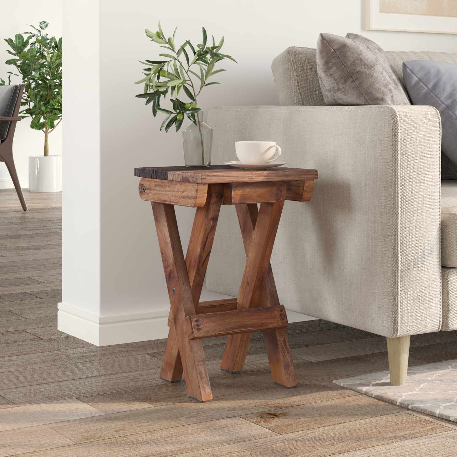 Tabouret Naturel 30 x 30 x 48 cm Bois massif de récupération - XIOS