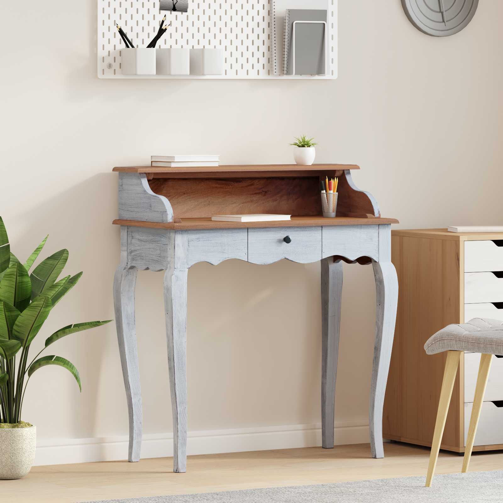 Bureau d'écriture avec tiroir Marron et blanc 80 x 40 x 92 cm