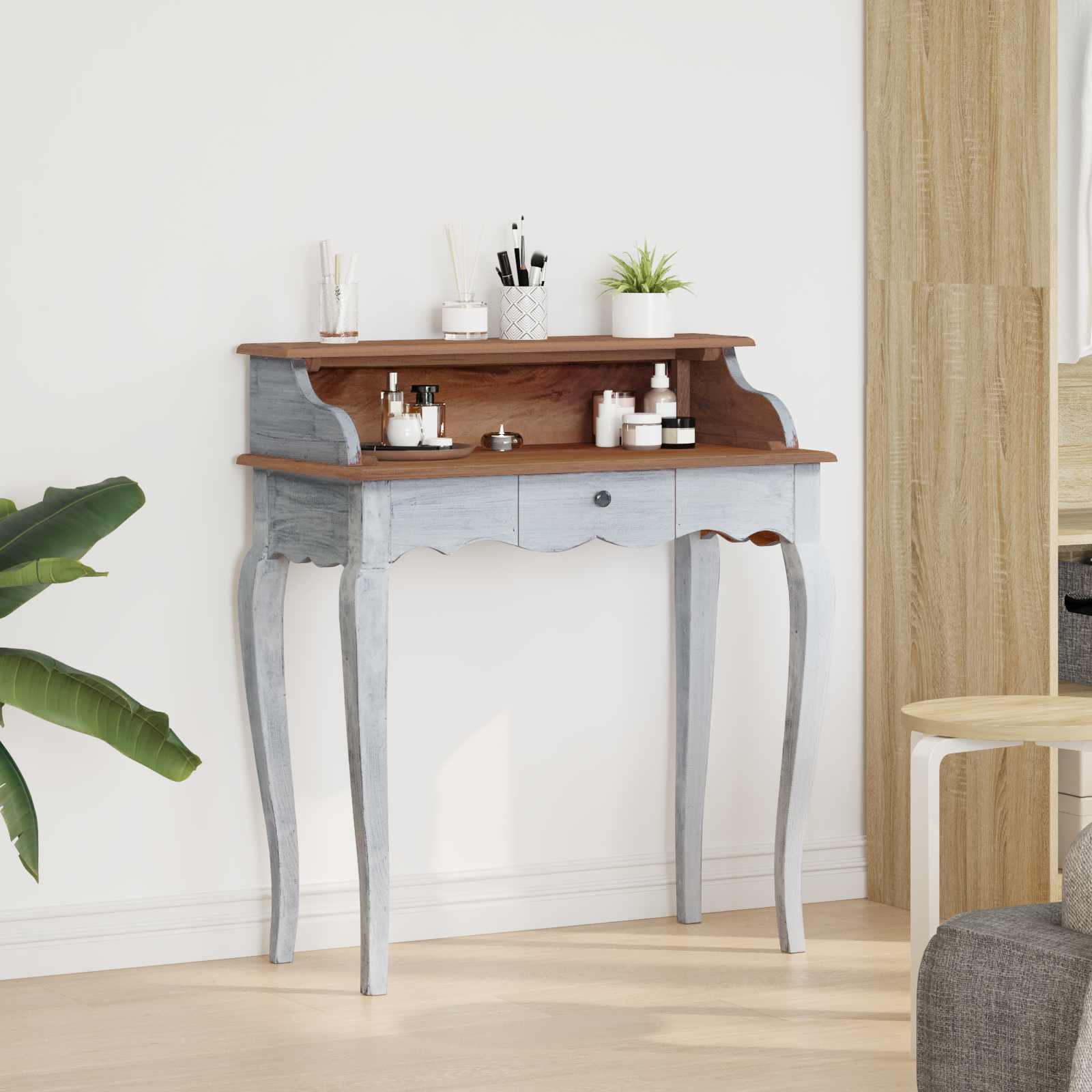 Bureau d'écriture avec tiroir Marron et blanc 80 x 40 x 92 cm