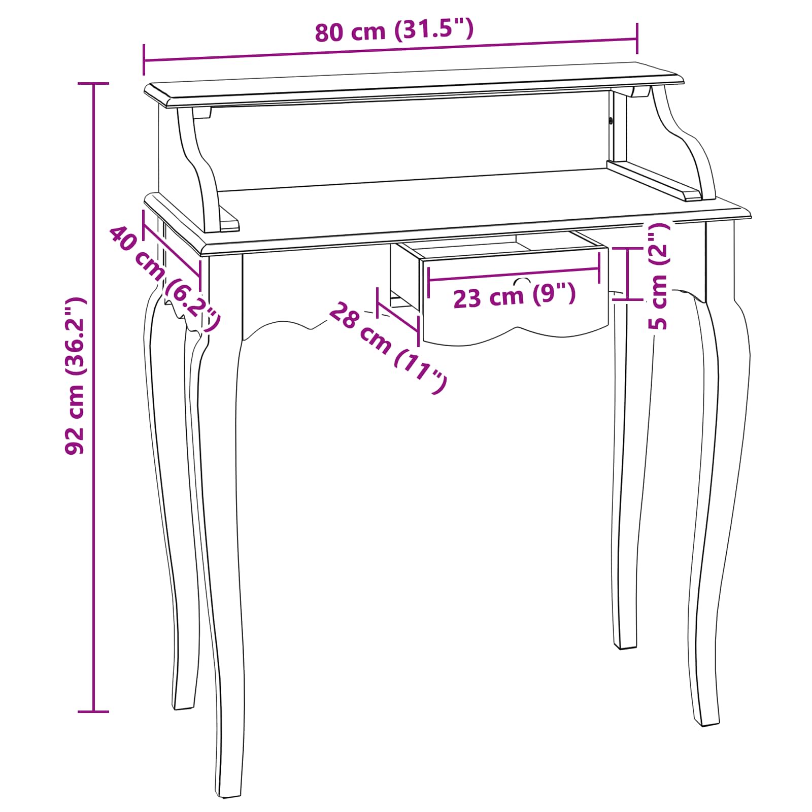Bureau Blanc 80 x 40 x 92 cm Bois de Mahogany Massif - XIOS