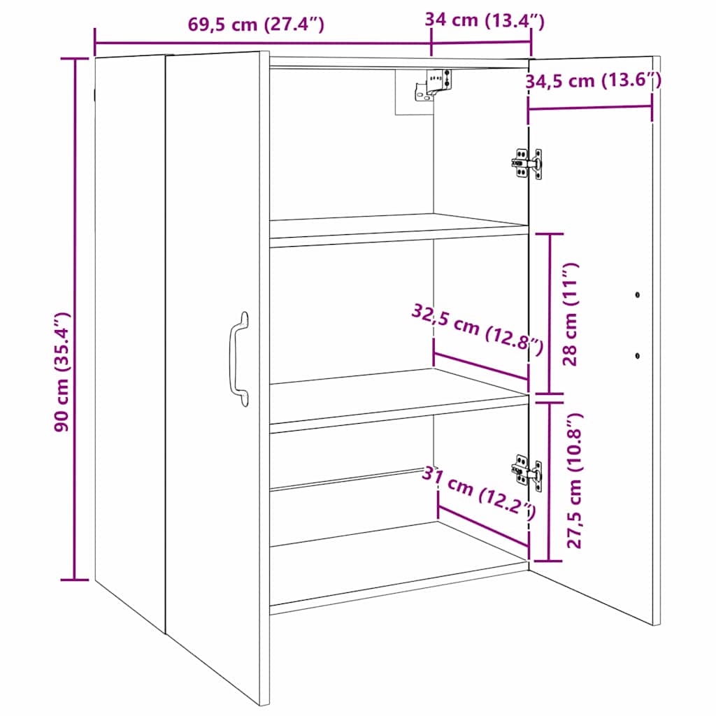 Armoire suspendue Montage mural Bois ancien 69,5 x 34 x 90 cm - XIOS