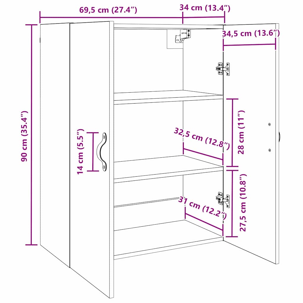 Meuble mural Bois ancien 69,5 x 34 x 90 cm Bois d'ingénierie - XIOS