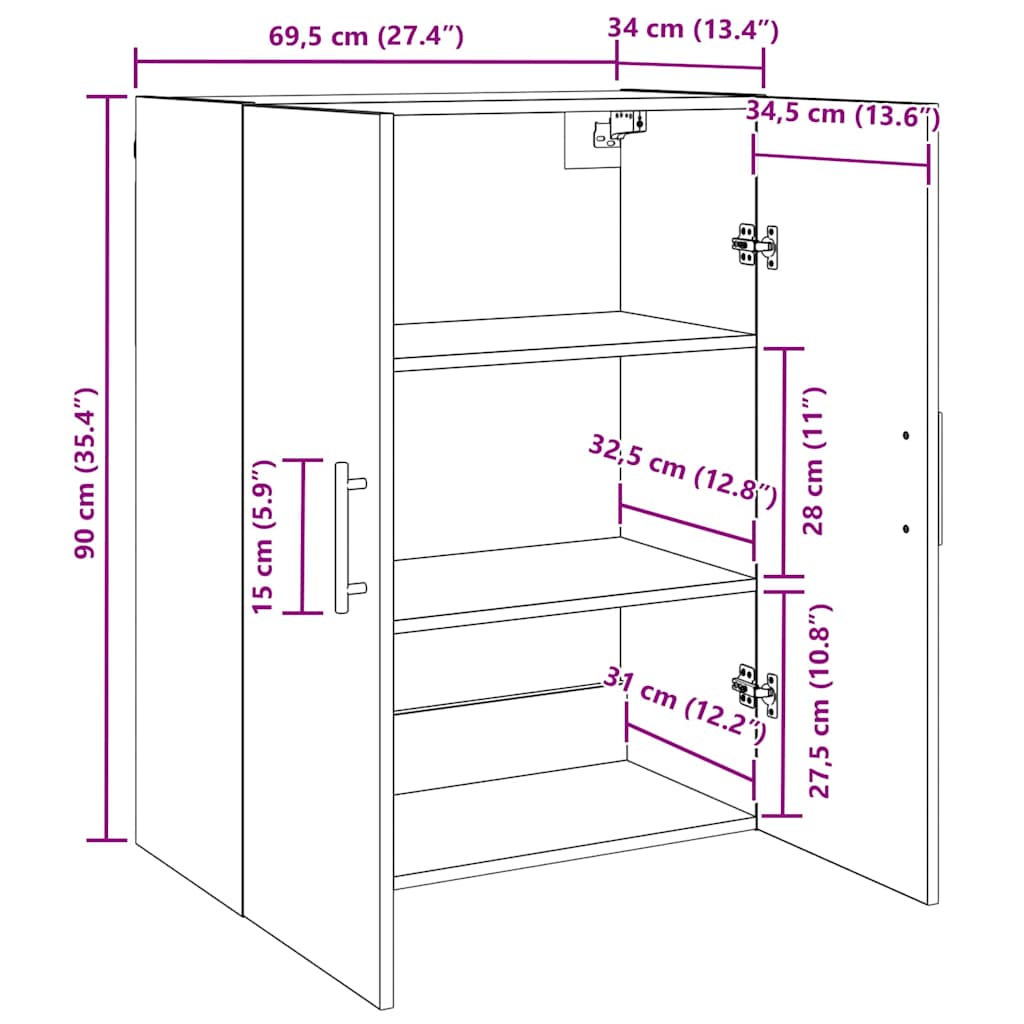 Meuble mural Marron 69,5 x 34 x 90 cm Bois d'ingénierie - XIOS