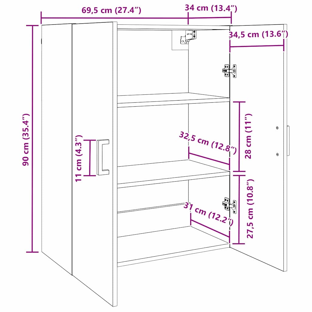 Meuble mural Marron 69,5 x 34 x 90 cm Bois d'ingénierie - XIOS