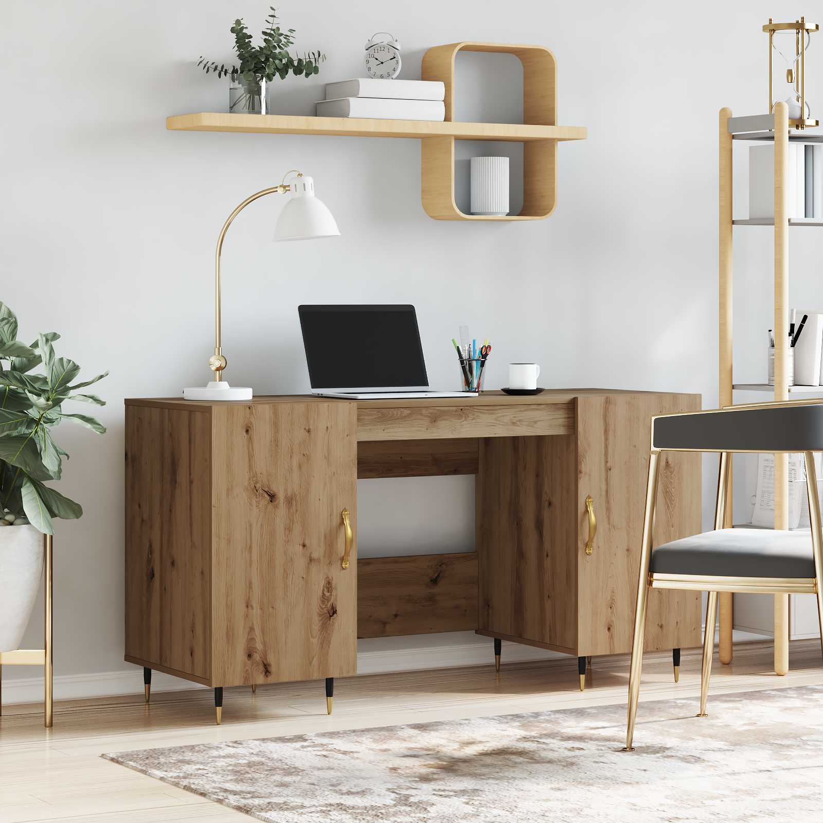 Bureau chêne artisanal 140 x 50 x 75 cm Bois d'ingénierie - XIOS