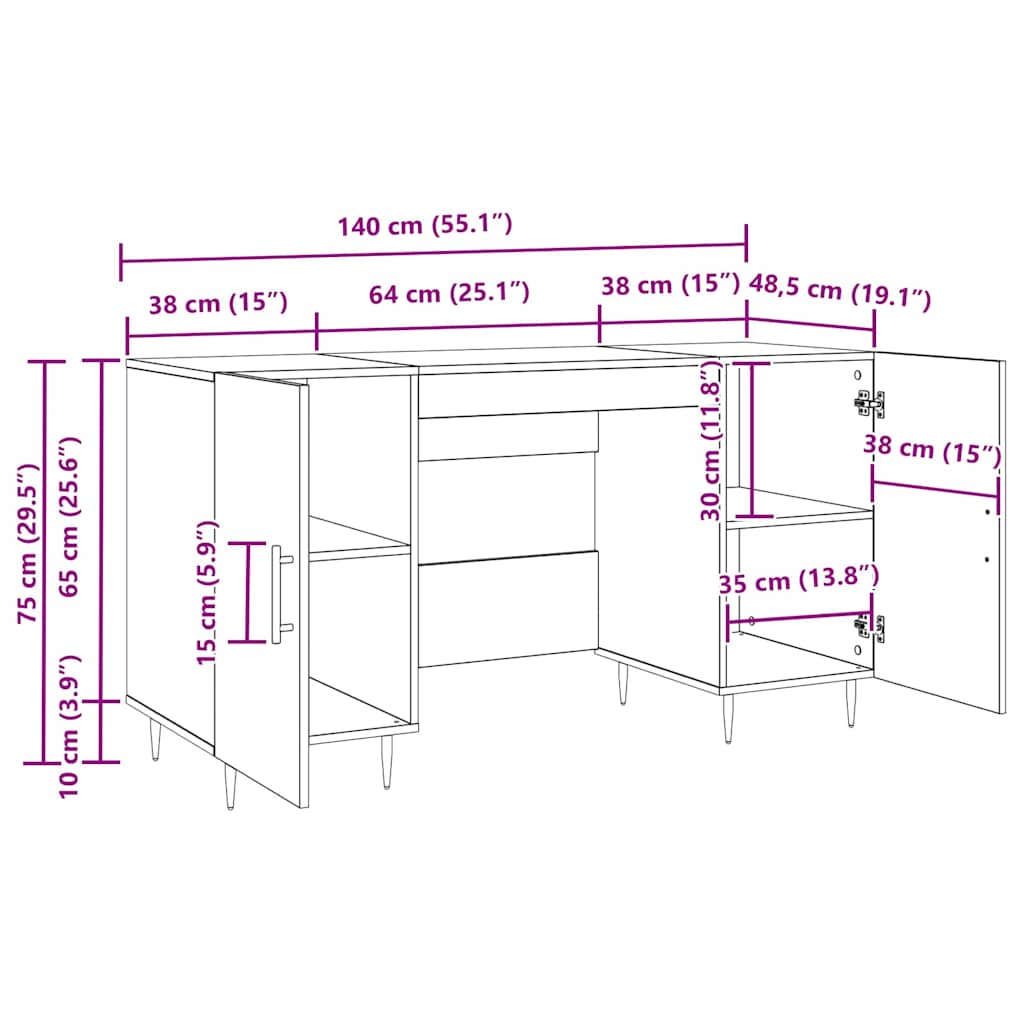 Bureau avec porte Chêne noir 140 x 50 x 75 cm Bois d'ingénierie - XIOS