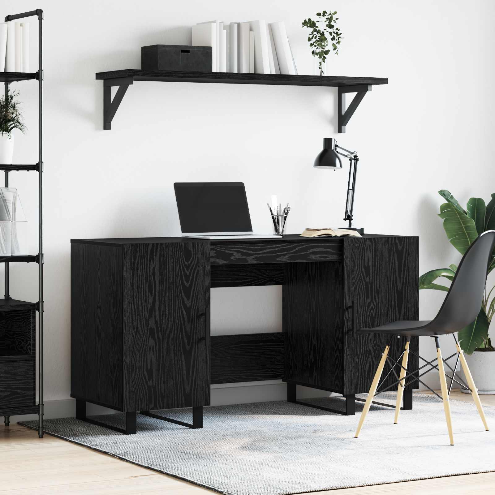 Bureau avec porte Chêne noir 140 x 50 x 75 cm Bois d'ingénierie - XIOS