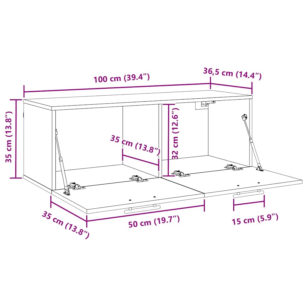 Meuble mural 100 x 36.5 x 35 cm Bois d'ingénierie Chêne noir - XIOS