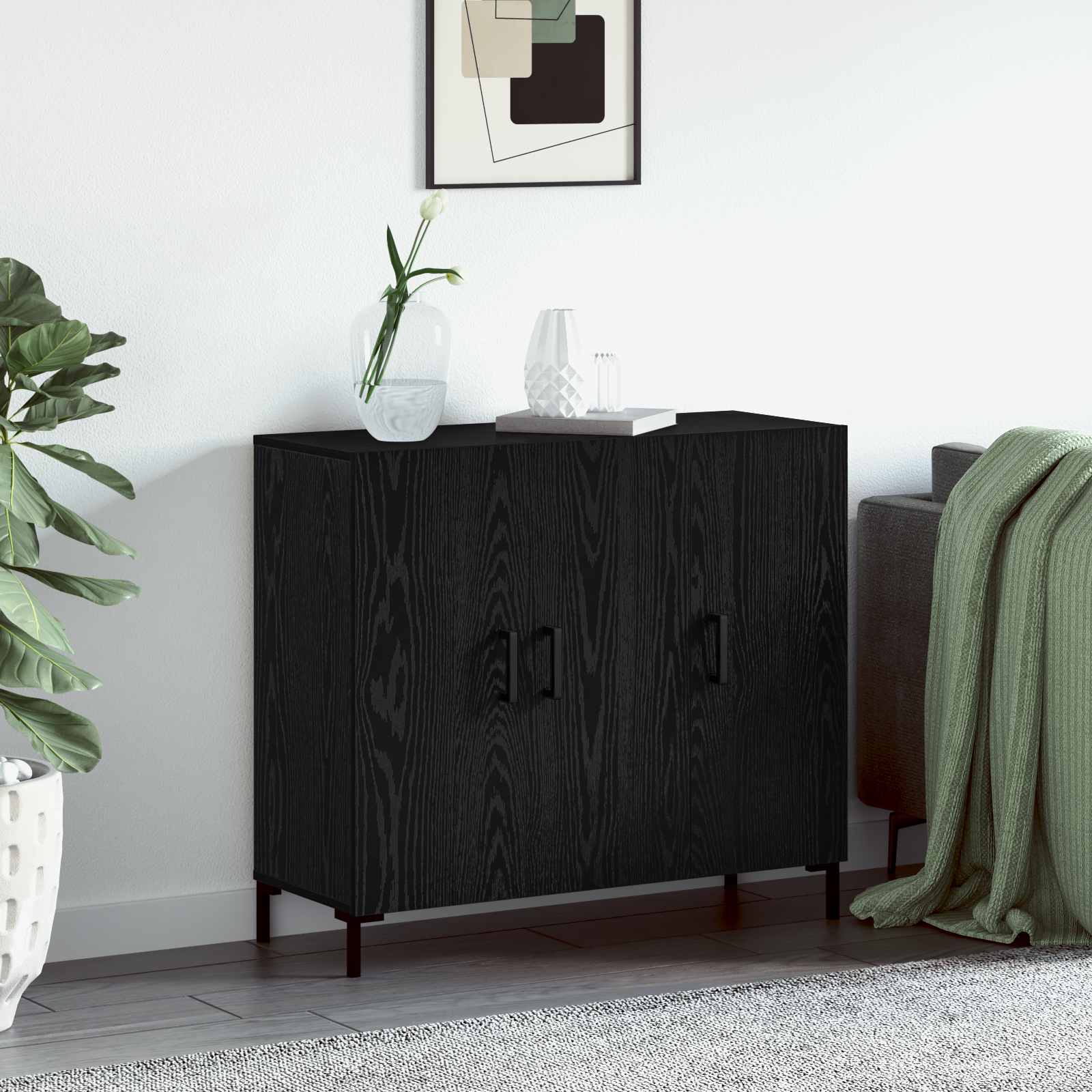 Buffet Chêne noir 90 x 34 x 80 cm Bois d'ingénierie - XIOS