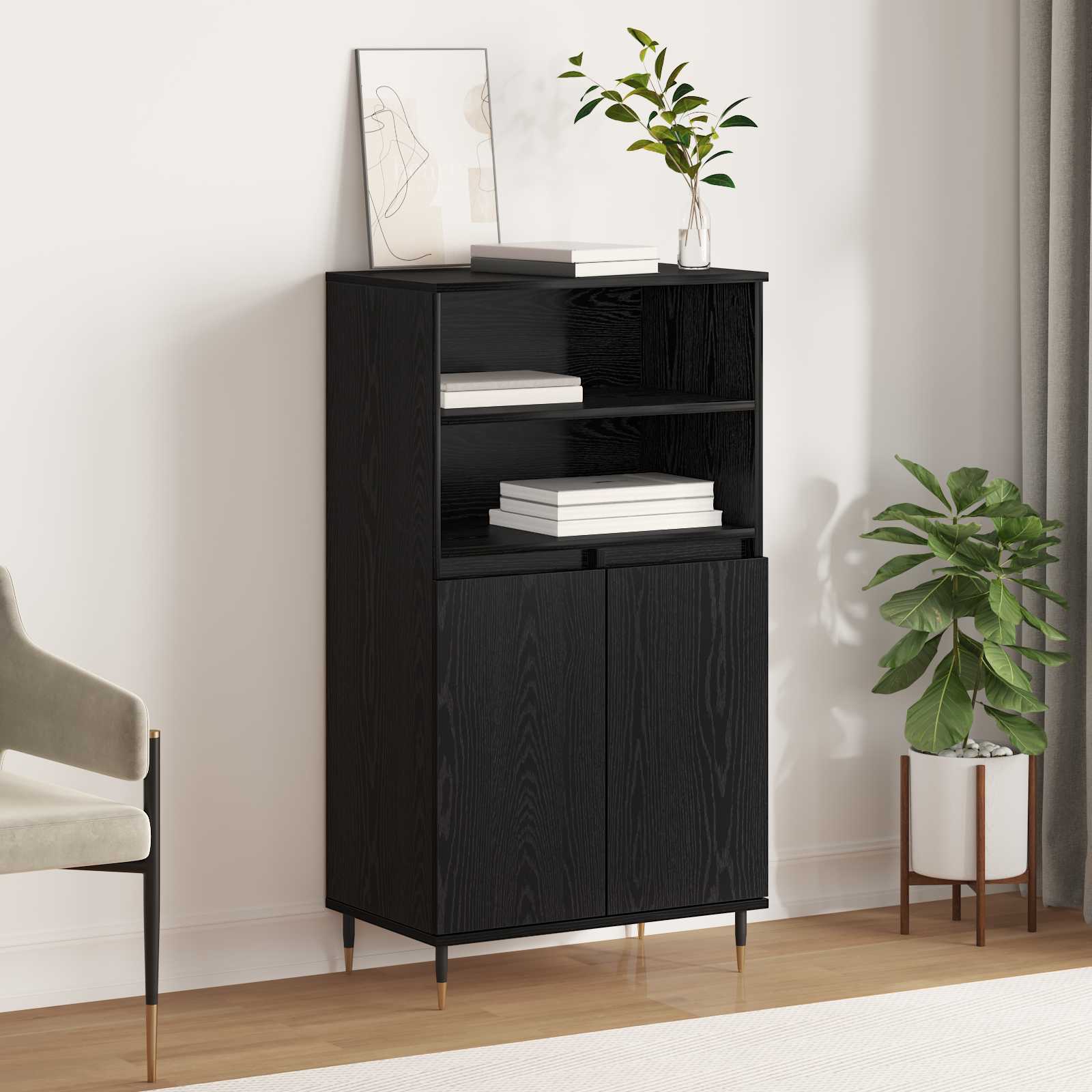 Haut Armoire Noir 60 x 36 x 110 cm Bois d'ingénierie - XIOS