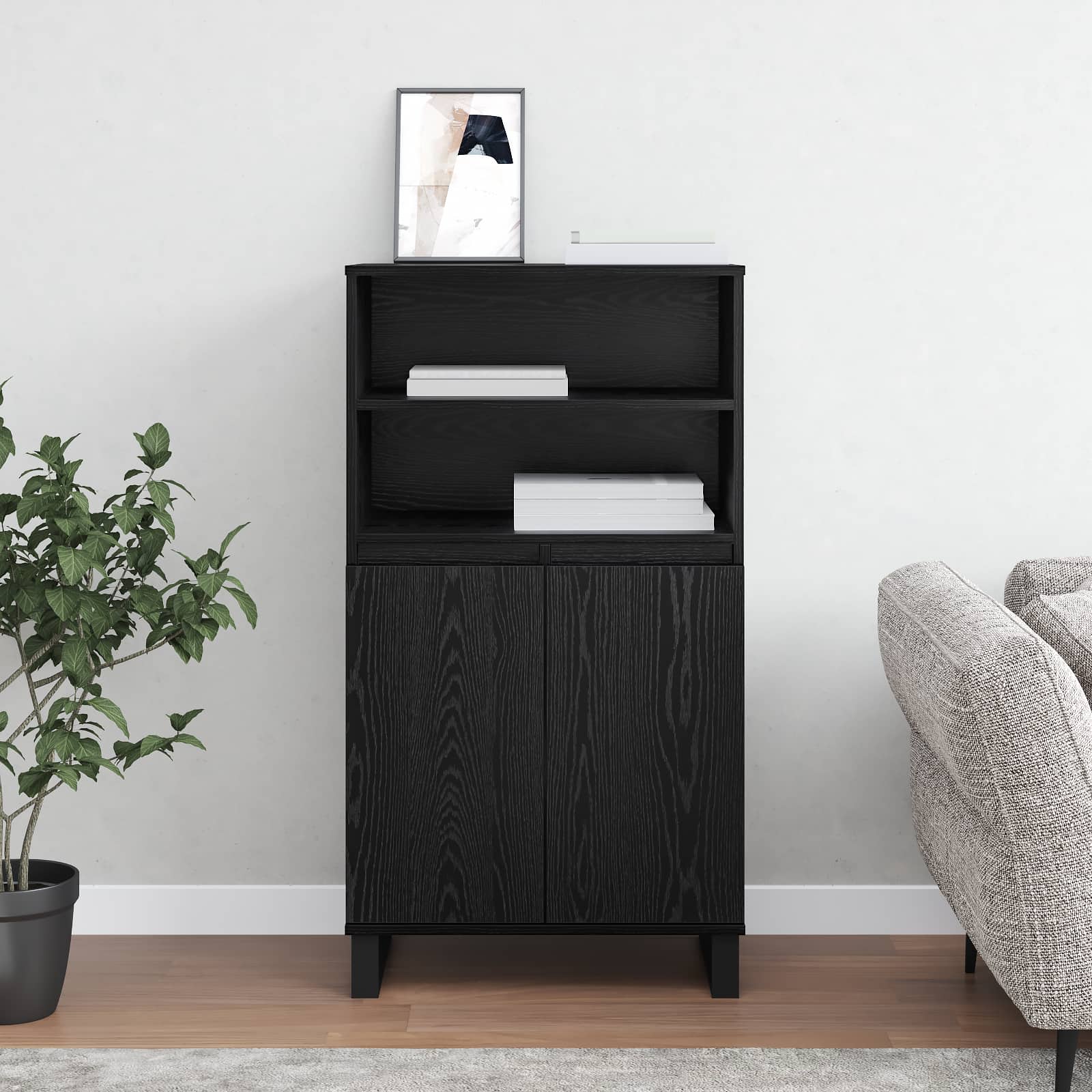 Haut Armoire Noir 60 x 36 x 110 cm Bois d'ingénierie - XIOS