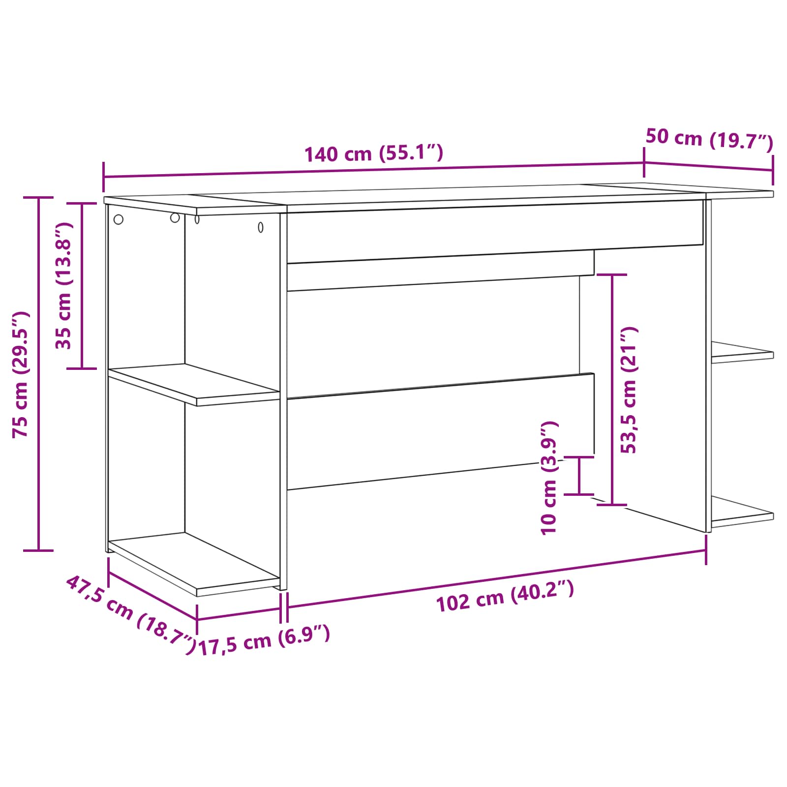 Bureau chêne artisanal Bois d'ingénierie 140 x 50 x 75 cm