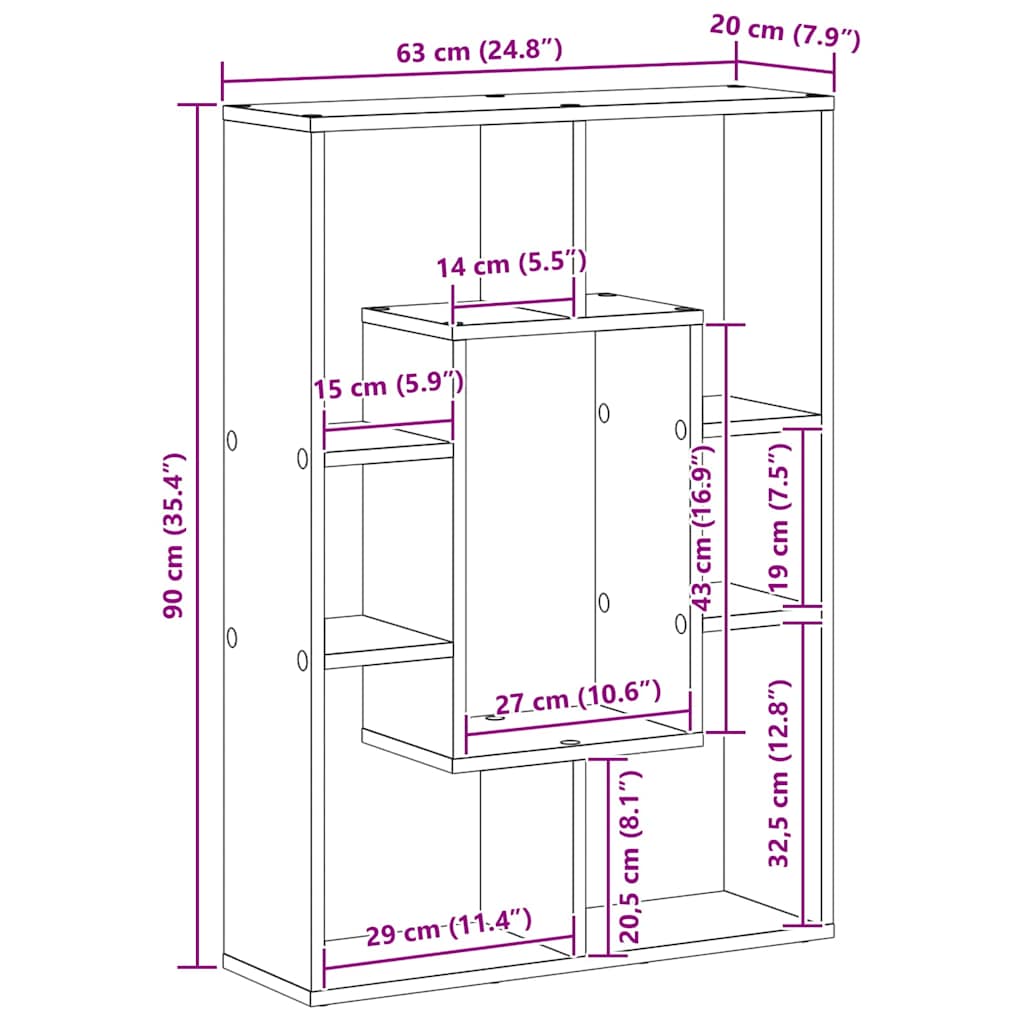 Bibliothèque Chêne noir 63 x 20 x 90 cm Bois d'ingénierie - XIOS