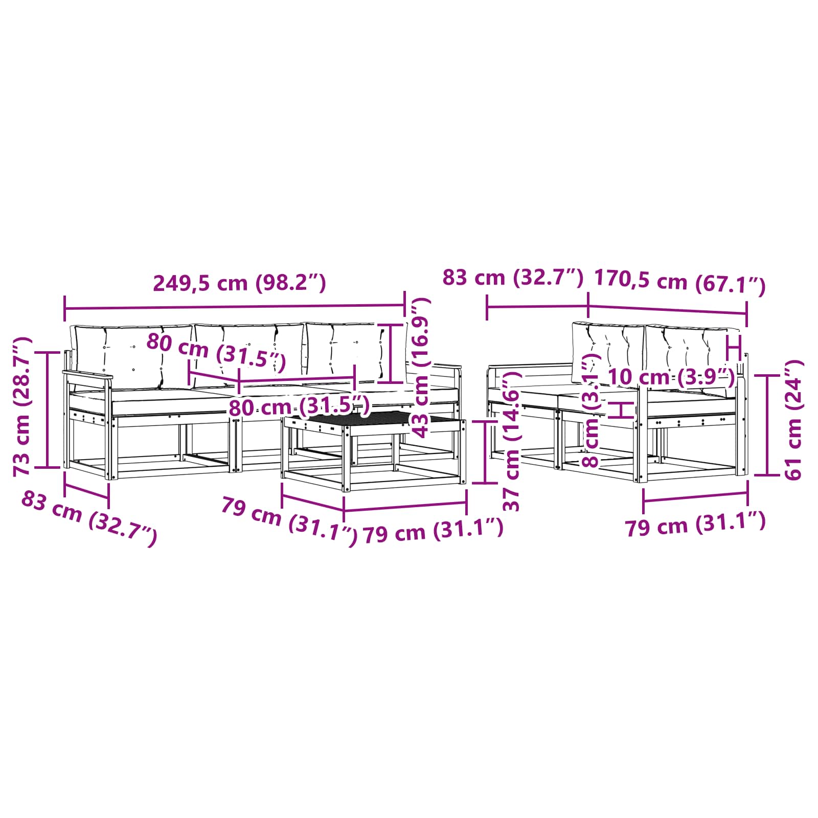 Ensemble de canapés d'extérieur 6 pcs Blanc et anthracite - XIOS