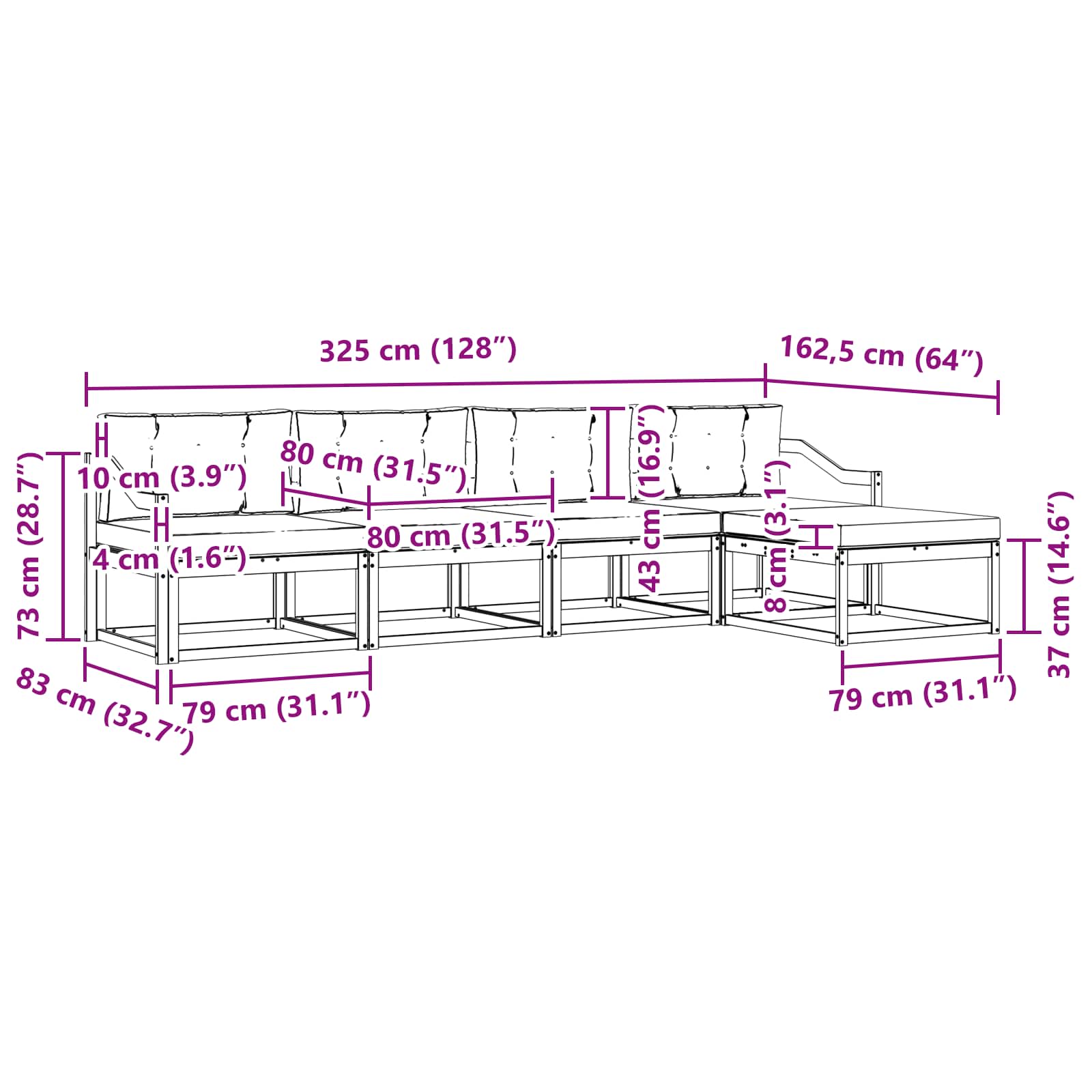 Ensemble de canapés d'extérieur 4 pcs Blanc et crème Polyester - XIOS