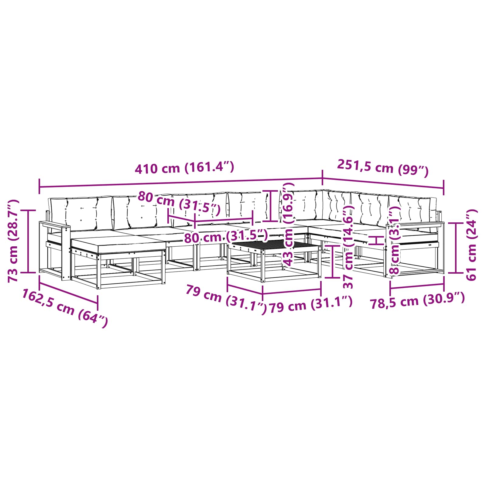 Ensemble de canapés d'extérieur 9 pcs Blanc et gris clair - XIOS